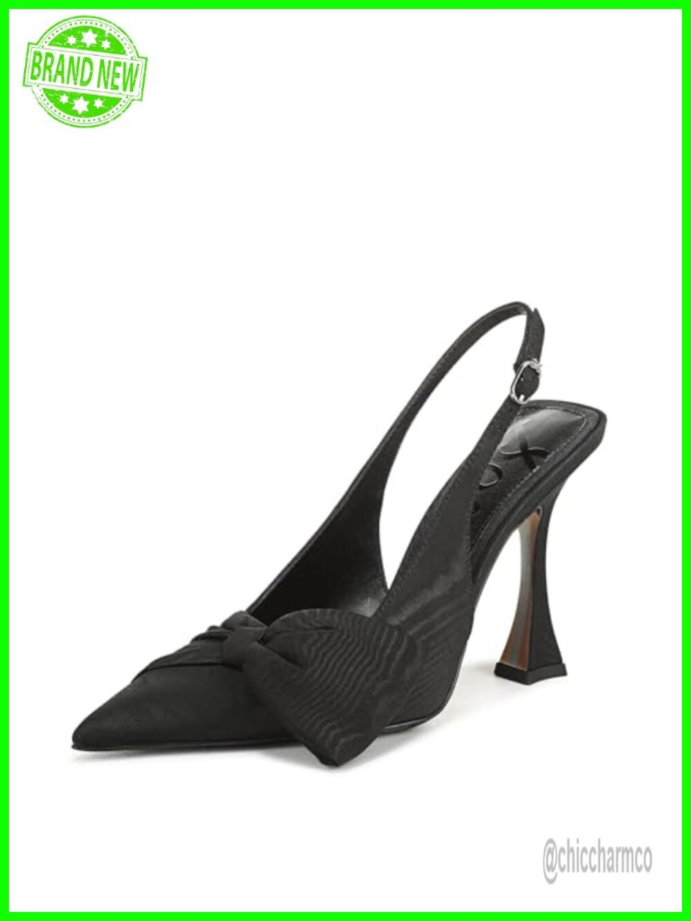 Women's Ribbed Silk Slingback Bow Pumps Pointed Toe Flare Heel
